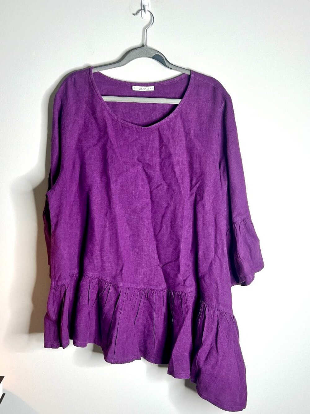 Bryn Walker 100% Linen Purple Lagenlook Asymmetrical Hem Top XL Boho Oversized